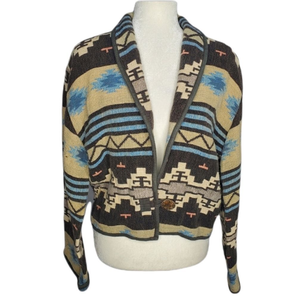 VINTAGE 90s coat southwestern tapestry cropped cotton blazer L